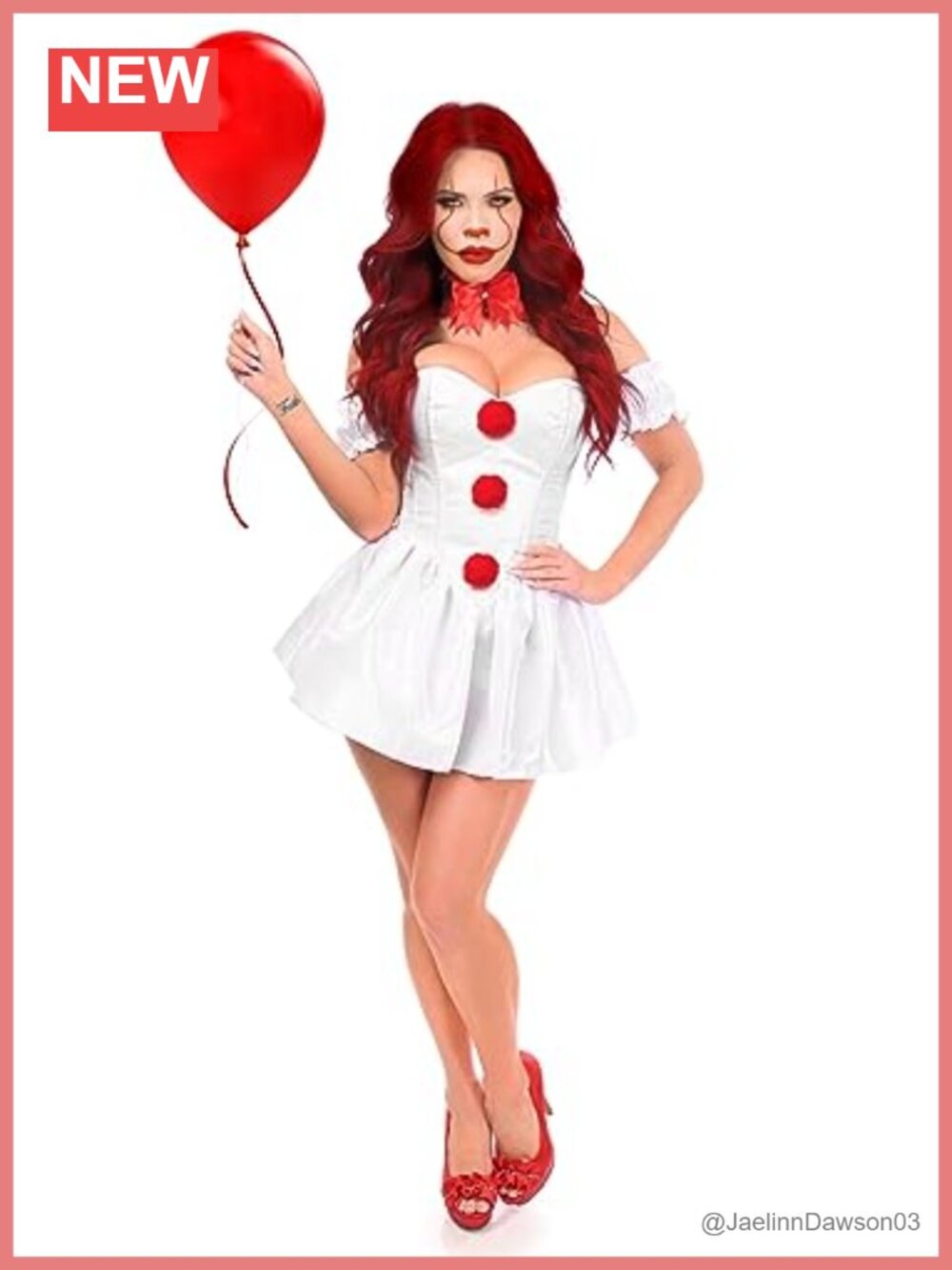 3 Pc Killer Clown Steel Boned Corset Costume Choker Pom Poms